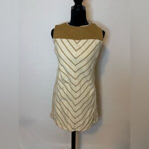 Vintage Boe Jests Cream and Brown Sleeveless Sheath Mini Dress